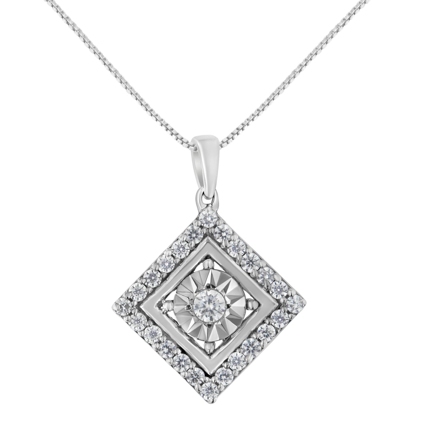 10KT White Gold 1/2 cttw Diamond Square Pendant Necklace (I-J Color I2-I3