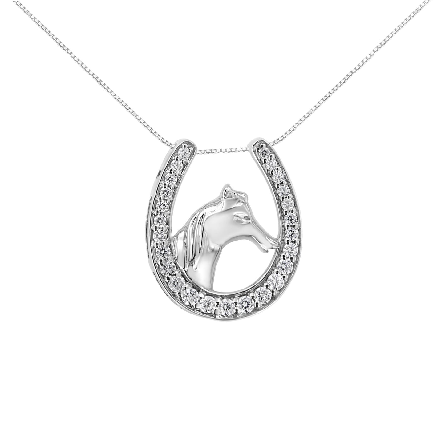 .925 Sterling Silver 1/4 cttw Diamond U Shape Pendant Necklace (I-J I3-Promo)