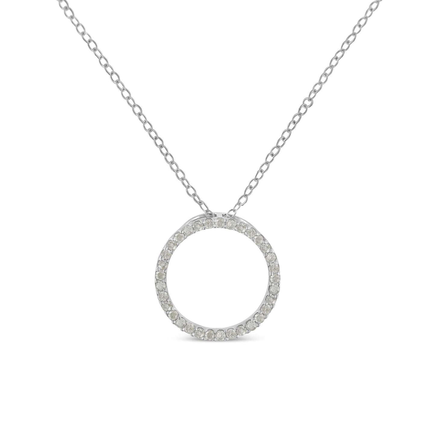 .925 Sterling Silver 1/3 Cttw Round-Cut Diamond Open Circle Halo 18’’