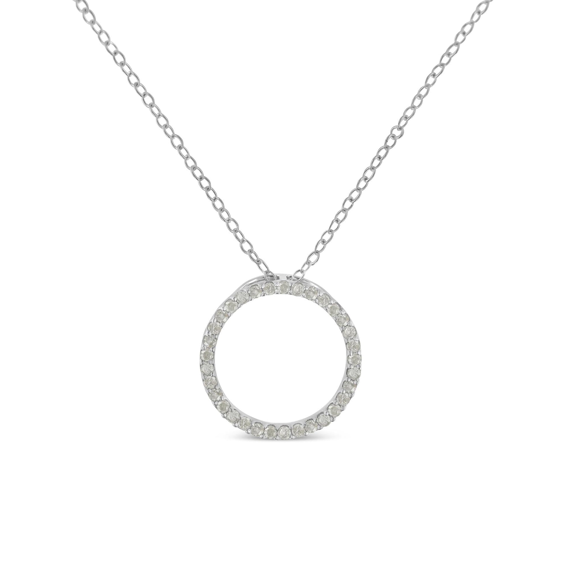 .925 Sterling Silver 1/3 Cttw Round-Cut Diamond Open Circle Halo 18’’