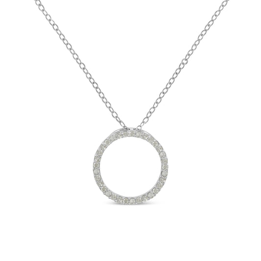 .925 Sterling Silver 1/3 Cttw Round-Cut Diamond Open Circle Halo 18’’