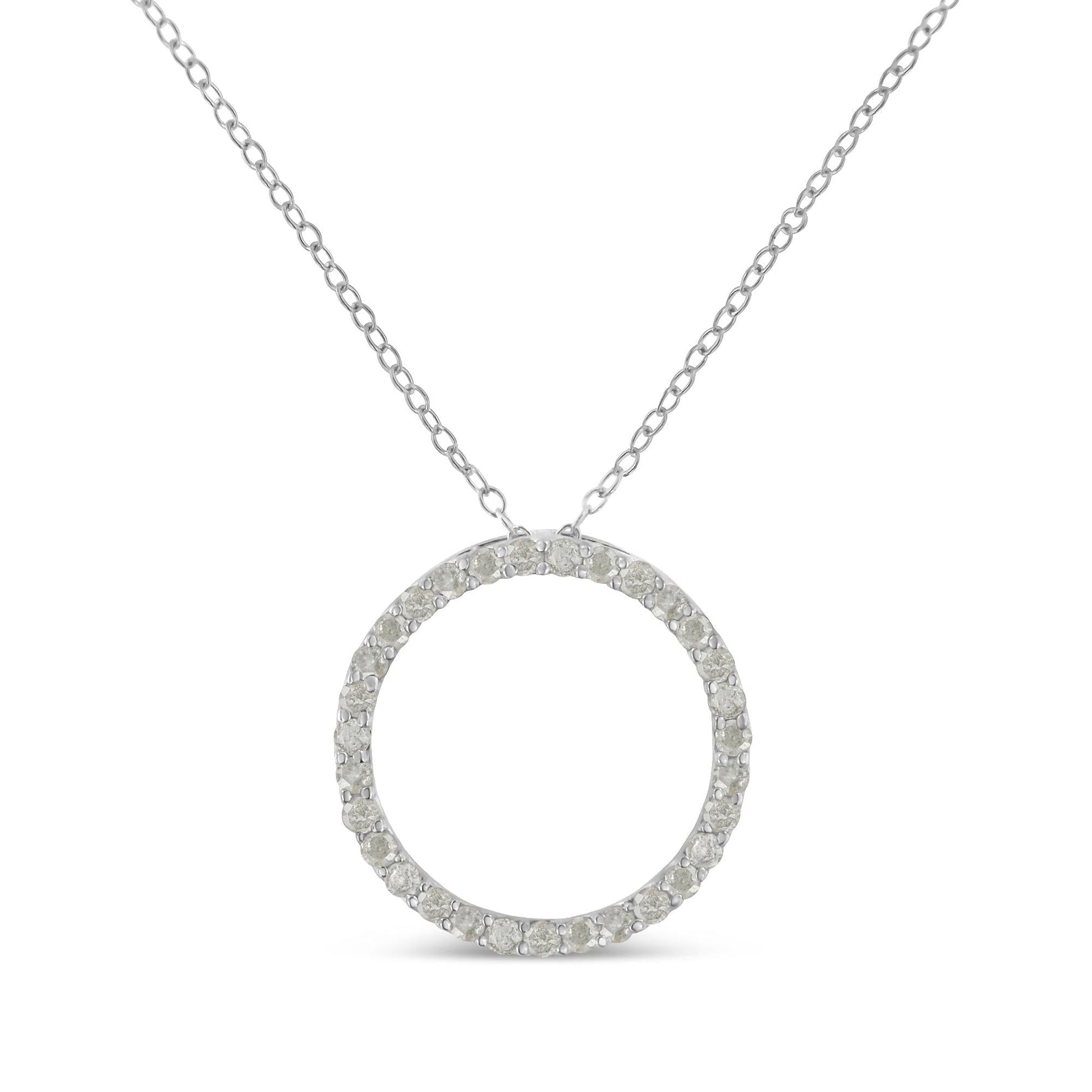 .925 Sterling Silver 3/4 Cttw Round-Cut Diamond Open Circle Halo 18’’