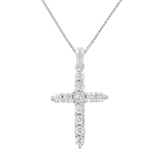 10K White Gold 1/4 cttw Diamond Cross Pendant Necklace (I-J I2-I3)