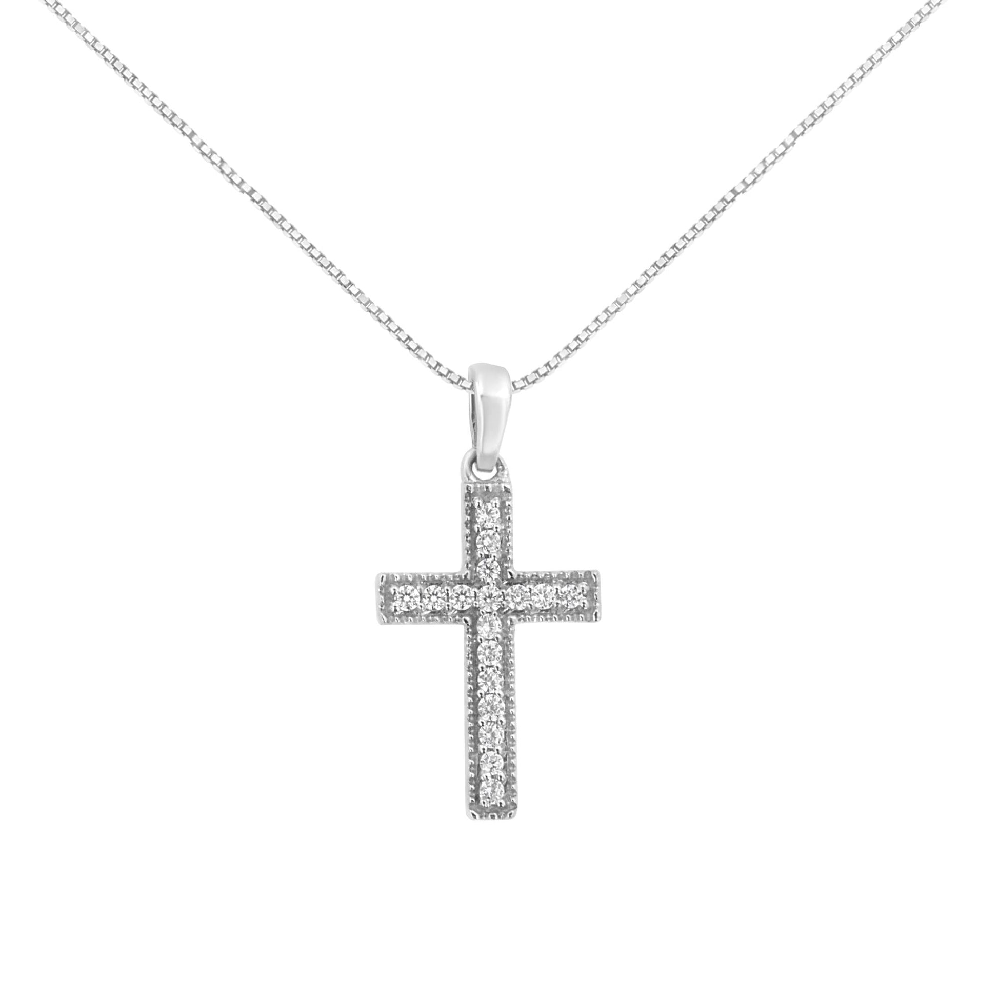 .925 Sterling Silver 1/7 cttw Diamond Cross 18’’ Pendant Necklace (I-J