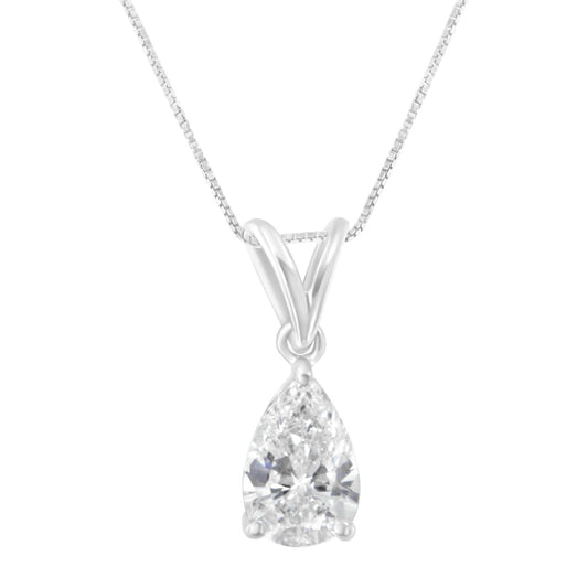 IGI certified 10K White Gold 1/2 cttw Diamond Pear Pendant Necklace (I-J I1)