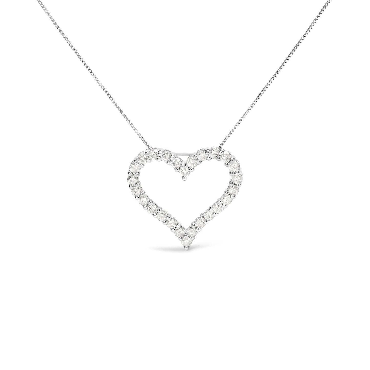 .925 Sterling Silver 2.0 Cttw Diamond Open Heart 18’’ Pendant Necklace (I-J