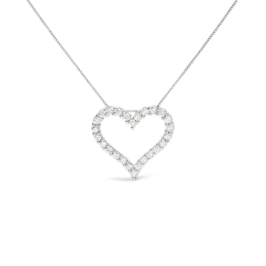 .925 Sterling Silver 2.0 Cttw Diamond Open Heart 18’’ Pendant Necklace (I-J