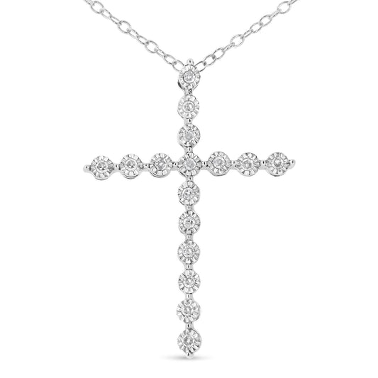 .925 Sterling Silver 1/6 cttw Diamond Cross Pendant Necklace (I-J I1-I2)