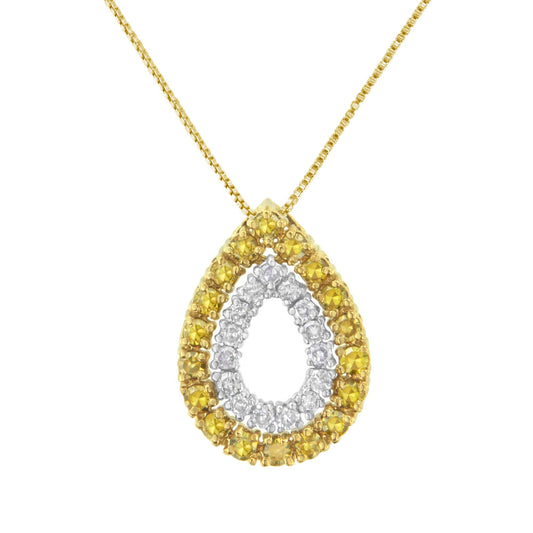 Yellow Gold Plated Sterling Silver Treated Yellow Diamond Pear Shape Pendant