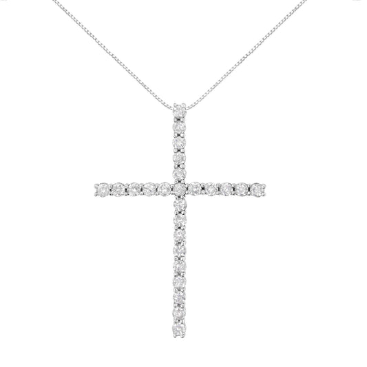 .925 Sterling Silver 2 1/2 cttw Diamond Cross Pendant Necklace (H-I I2-I3)