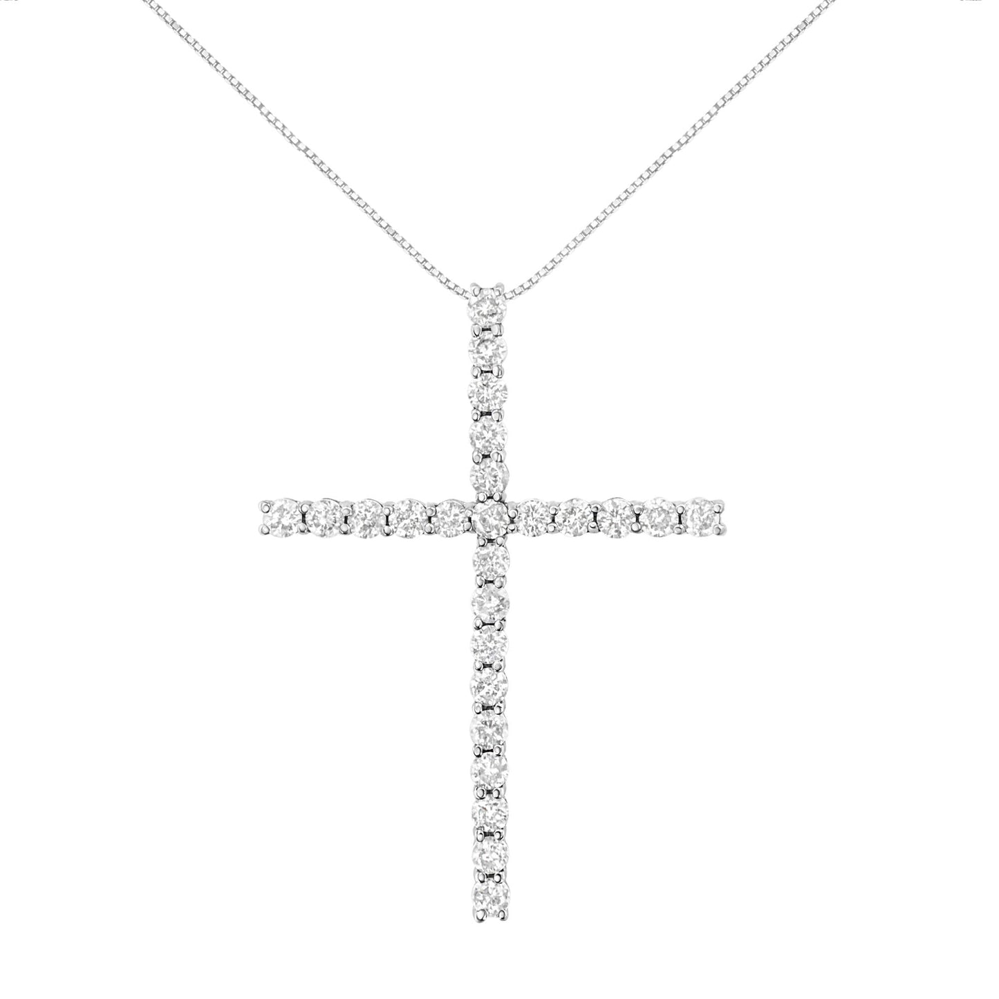 .925 Sterling Silver 3.0 Cttw Round Shape Diamond 1-1/2’’ Cross Pendant