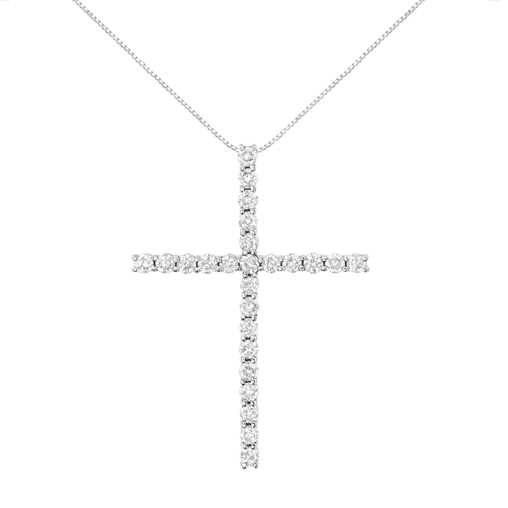 .925 Sterling Silver 3.0 Cttw Round Shape Diamond 1-1/2’’ Cross Pendant