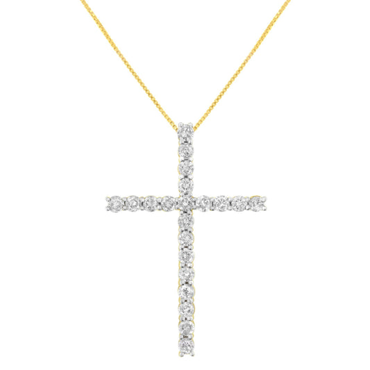 10K Yellow Gold Plated.925 Sterling Silver 4.0 Cttw Round Cut Diamond Cross