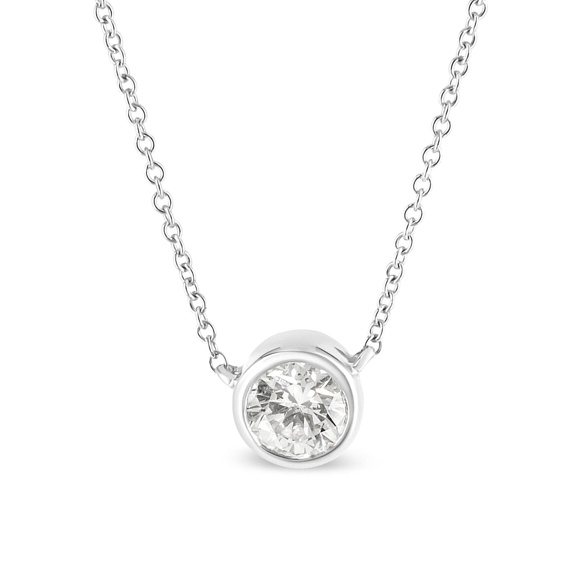 10K White Gold 1/3 Cttw Round Bezel-Set Diamond Solitaire Pendant Necklace (I-J