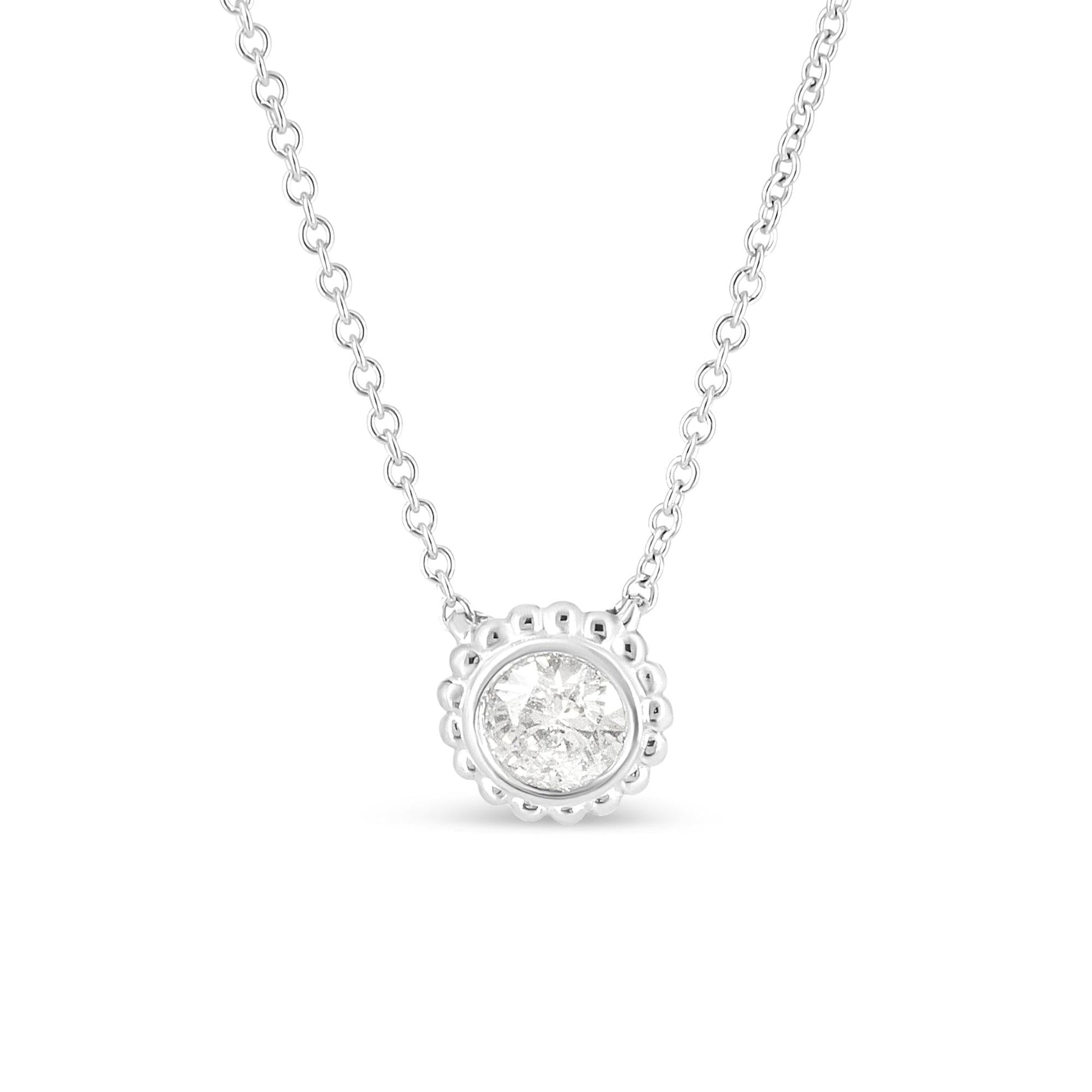 10K White Gold 1/2 Cttw Bezel Set Round Diamond Sunflower Finish 18’’