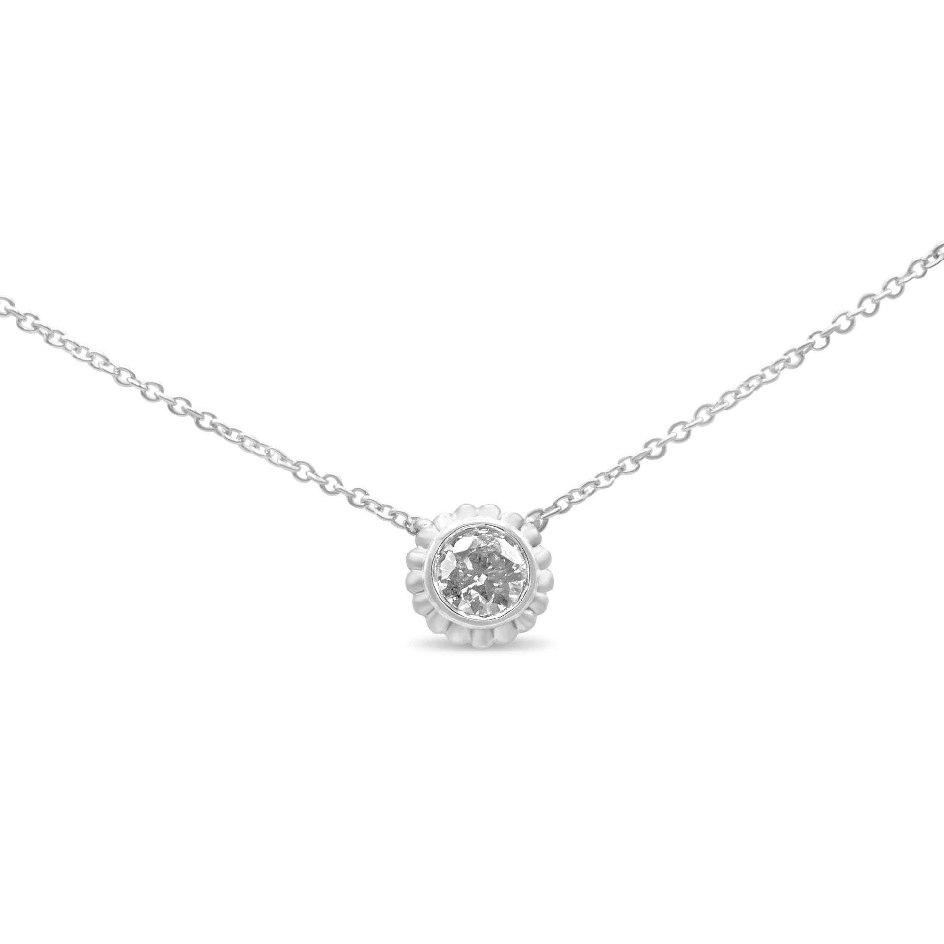 10K White Gold 1/4 Cttw Bezel-Set Round Diamond Solitaire Floral Pendant