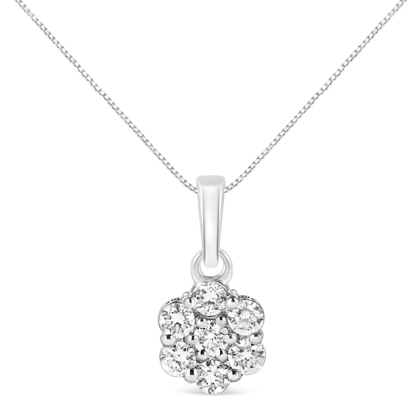 14KT White Gold 1/2 cttw Diamond Floral Cluster Pendant Necklace (HI SI2-I1)