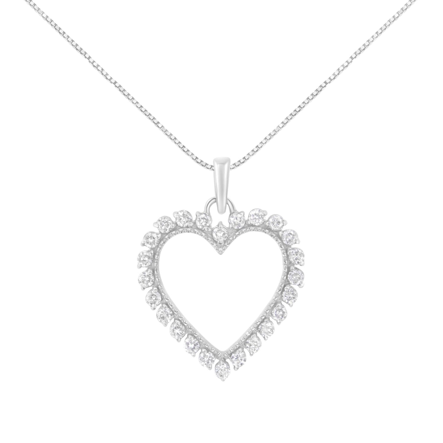 .925 Sterling Silver 1/2 Cttw Prong Set Diamond Encrusted Open Heart 18’’