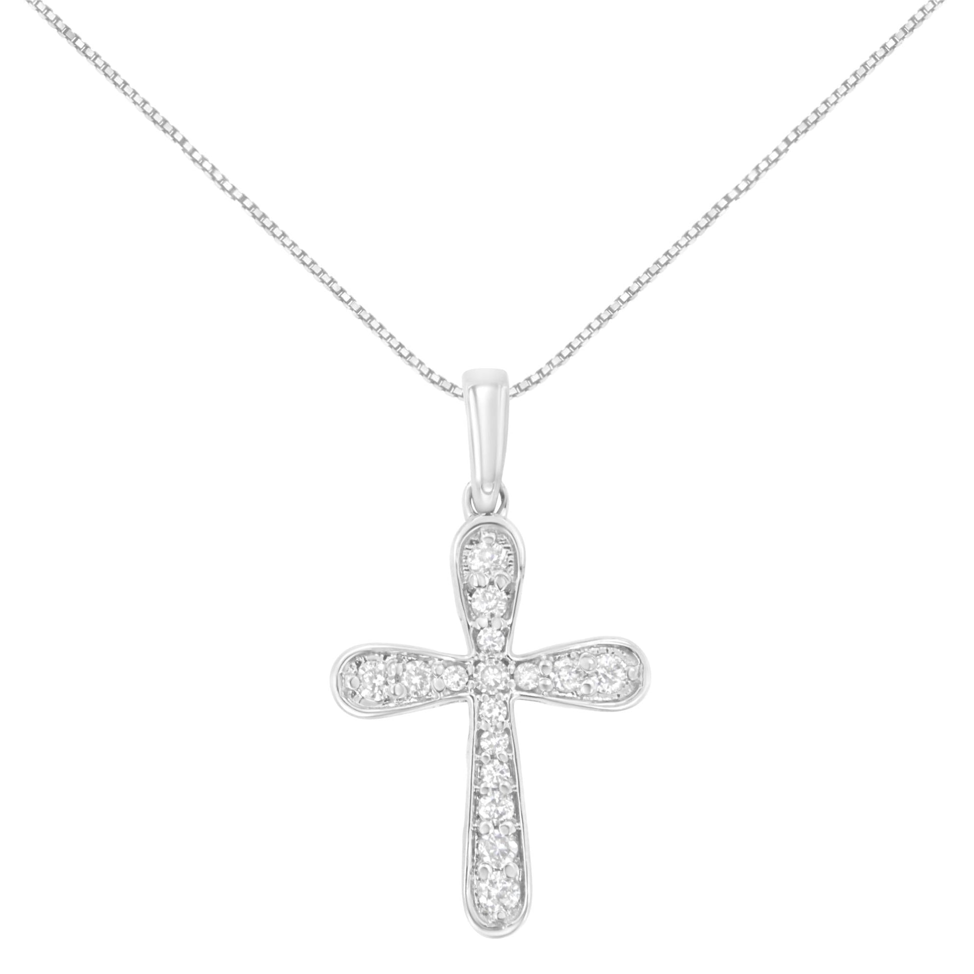 .925 Sterling Silver 1/4 Cttw Diamond Inlaid Cross 18’’ Pendant Necklace