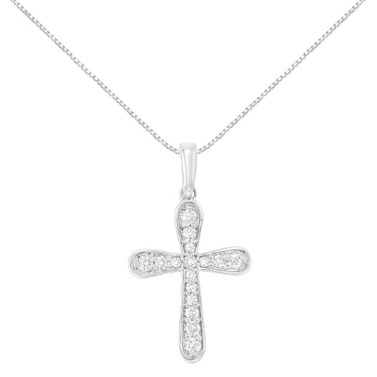 .925 Sterling Silver 1/4 Cttw Diamond Inlaid Cross 18’’ Pendant Necklace