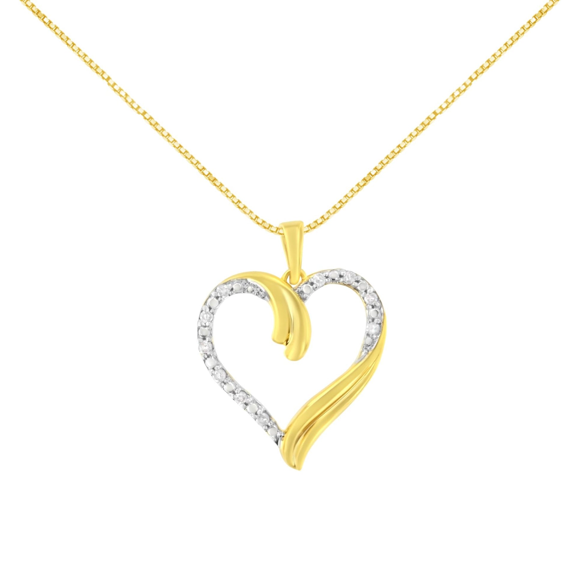 10K Yellow Gold Plated.925 Sterling Silver 1/10 cttw Diamond Open Heart