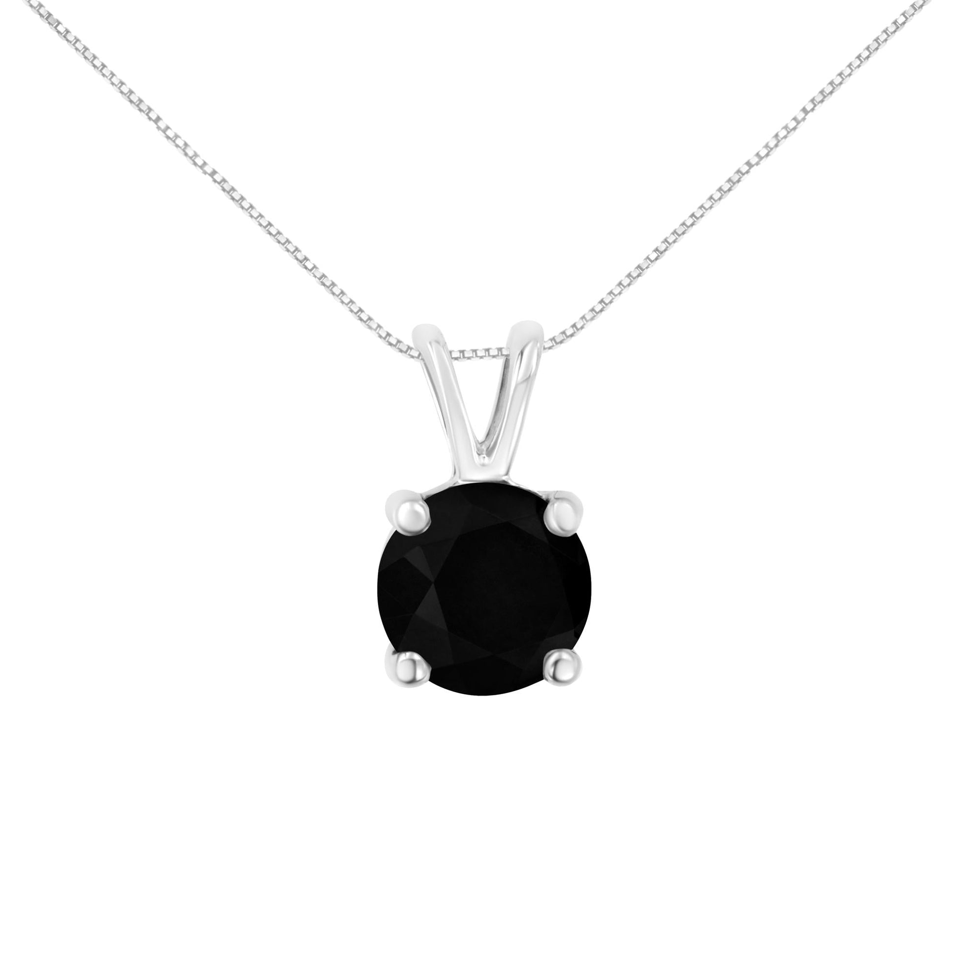 .925 Sterling Silver Treated Black Round-Cut Solitaire 4-Prong Set Diamond