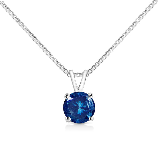 10K White Gold Round Brilliant Cut Lab Grown Blue Diamond 4-Prong Solitaire Pendant Necklace (Blue Color, VS2-SI1 Clarity) - 18"