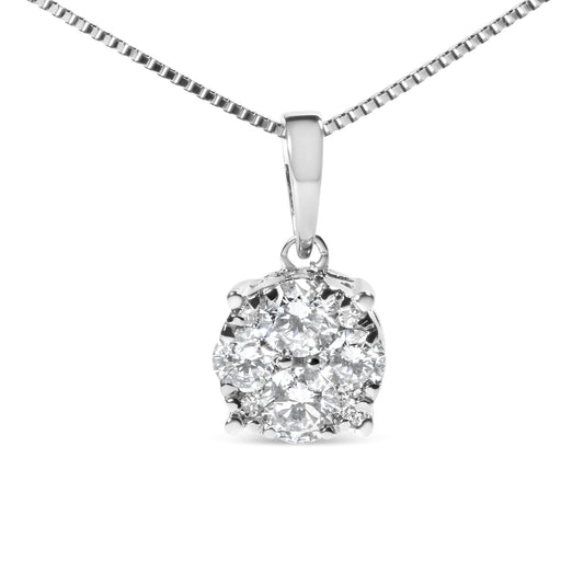 14k White Gold 1/2 Cttw Lab Grown Diamond Floral Cluster Pendant 18’’