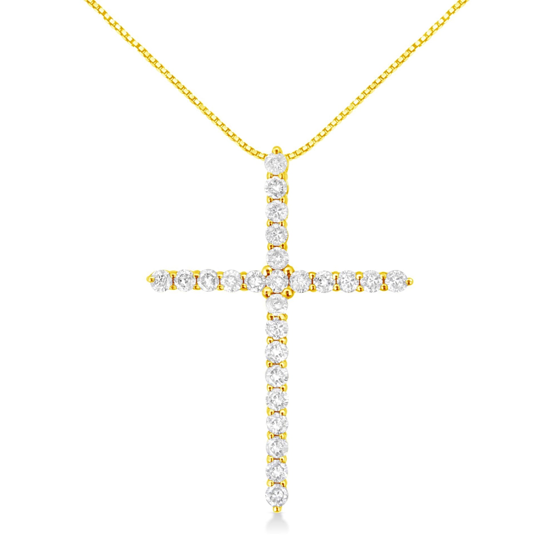 10K Yellow Gold 2.0 Cttw Round Brilliant Cut Diamond Cross Pendant Necklace