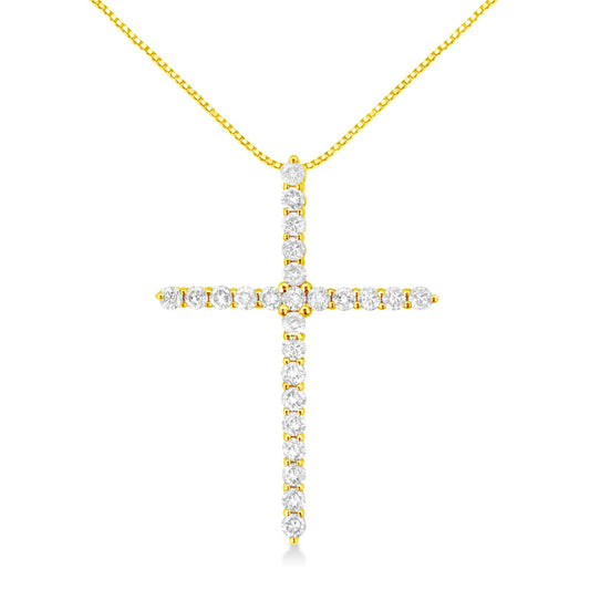 10K Yellow Gold 2.0 Cttw Round Brilliant Cut Diamond Cross Pendant Necklace