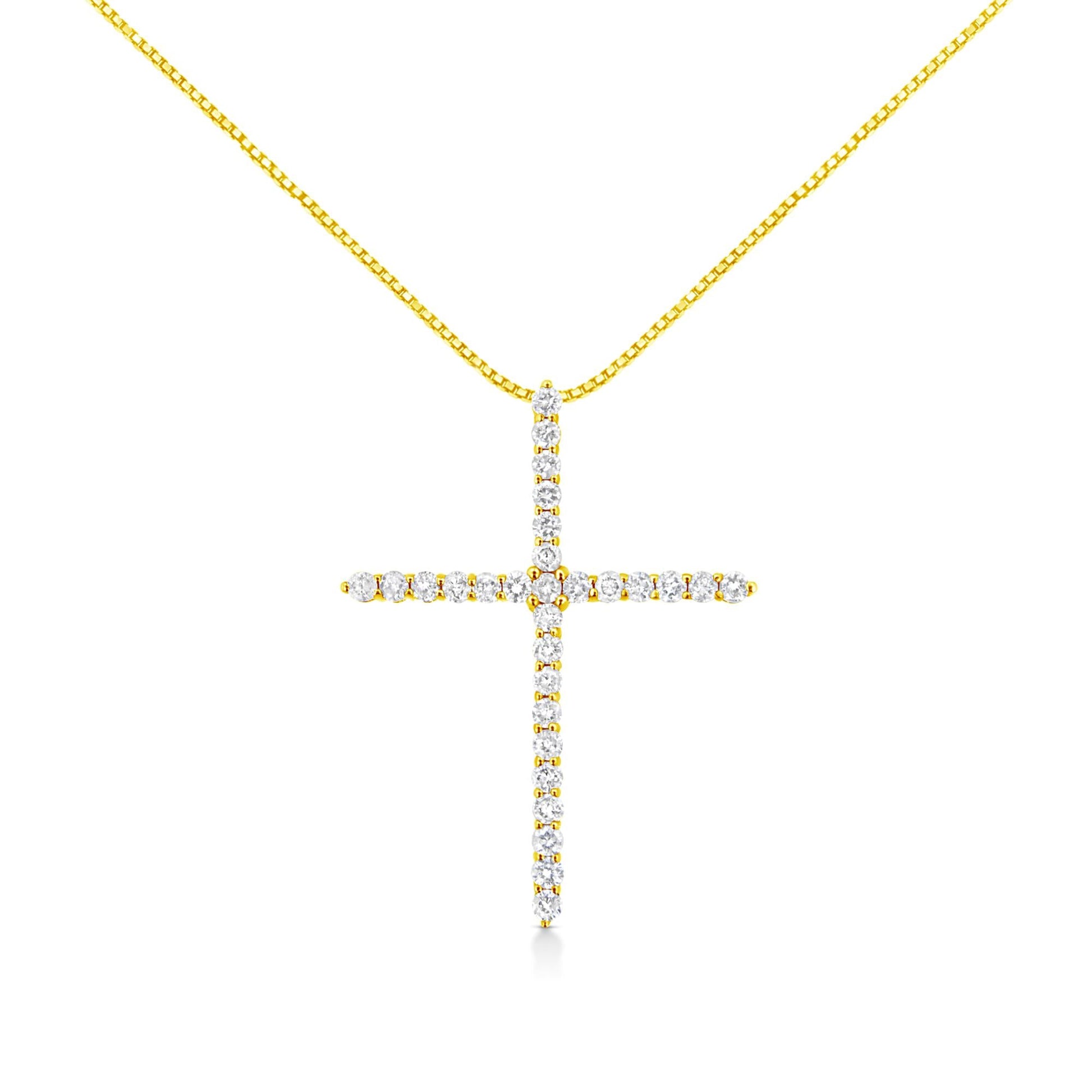 10K Yellow Gold 3.00 cttw Round-Cut Diamond Cross 18’’ Pendant Necklace