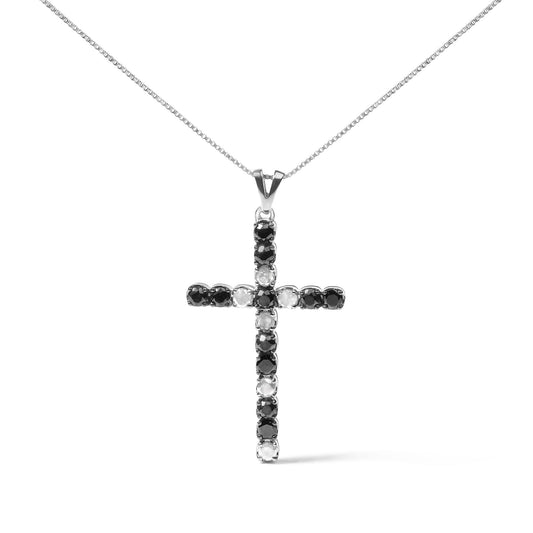 .925 Sterling Silver 1.0 Cttw Black and White Diamond Alternating Classic Cross