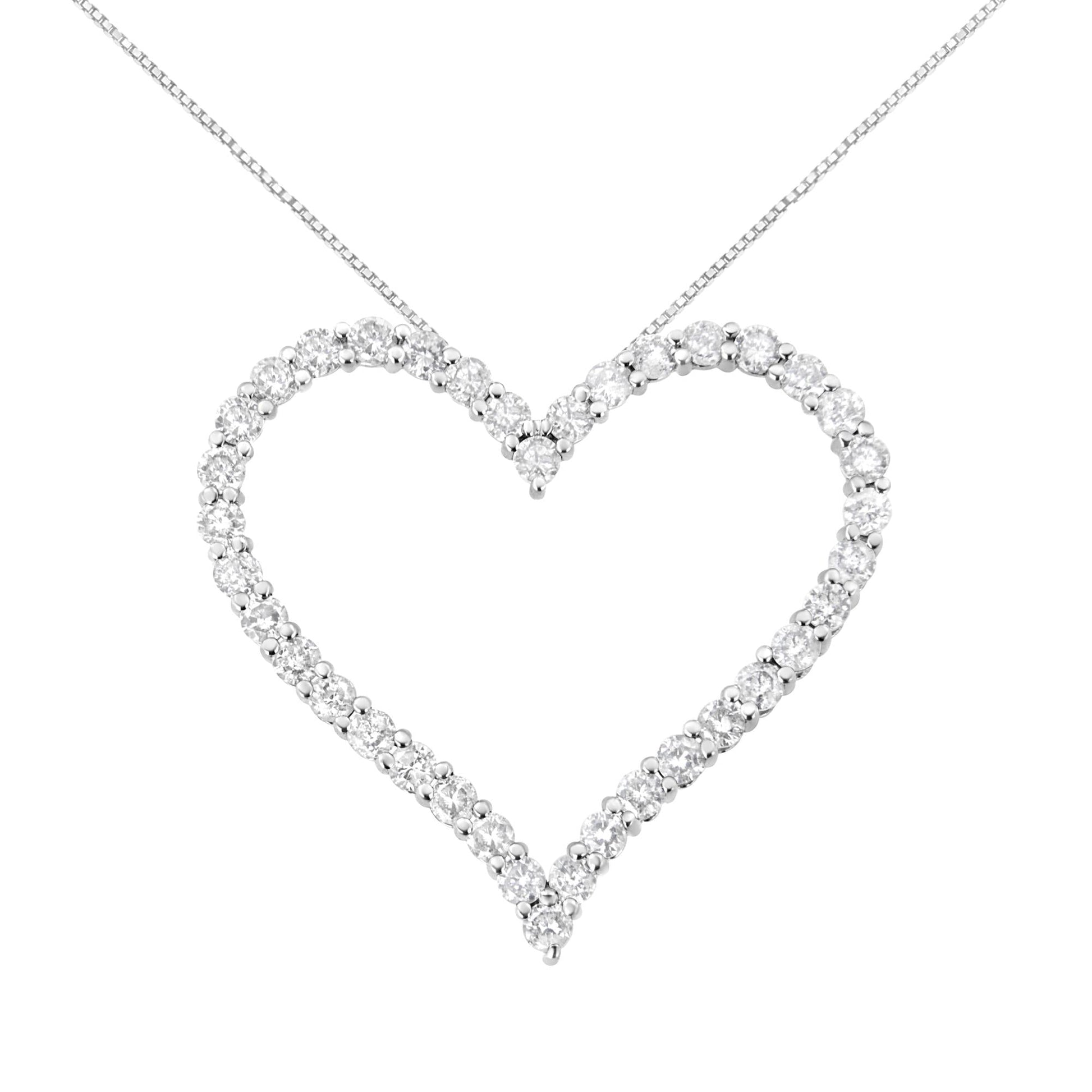 .925 Sterling Silver 3.0 cttw Round-Cut Diamond Open Heart Pendant Necklace