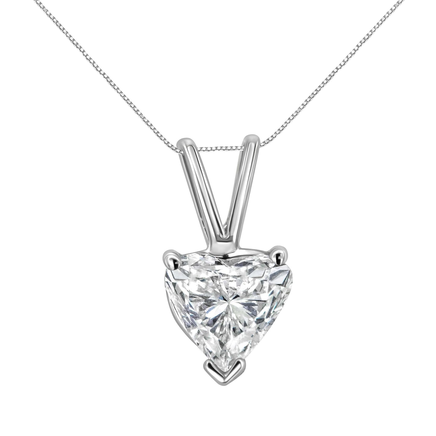 14K White Gold 3-Prong Set Heart Shaped Solitaire Diamond 18’’ Pendant