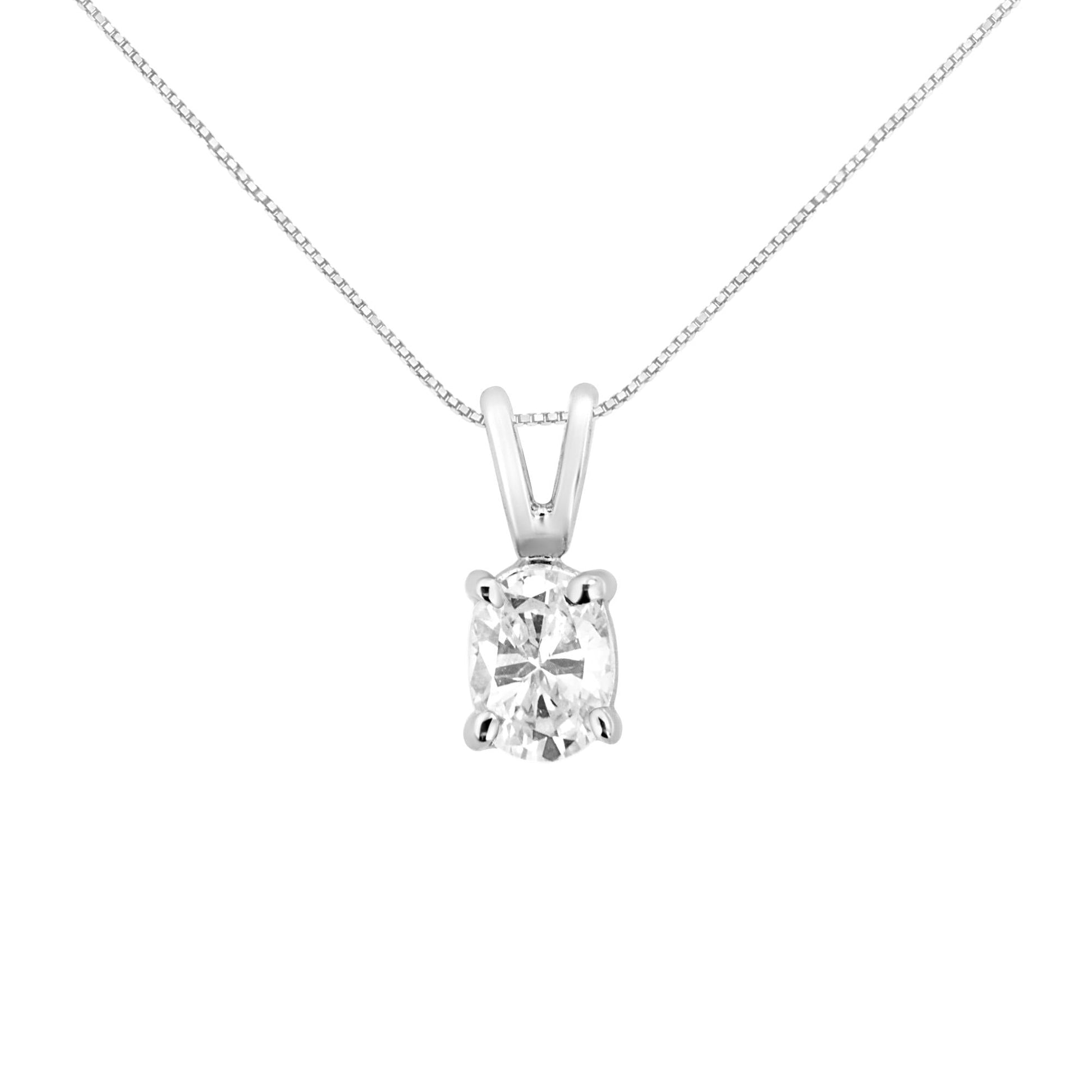 AGS Certified 14K White Gold 1/3 cttw Diamond Oval 18’’ Pendent Necklace