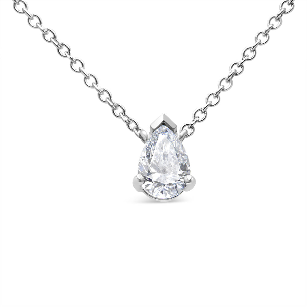 AGS Certified 14K White Gold 1/2 Cttw Diamond Pear 18’’ Pendant Necklace