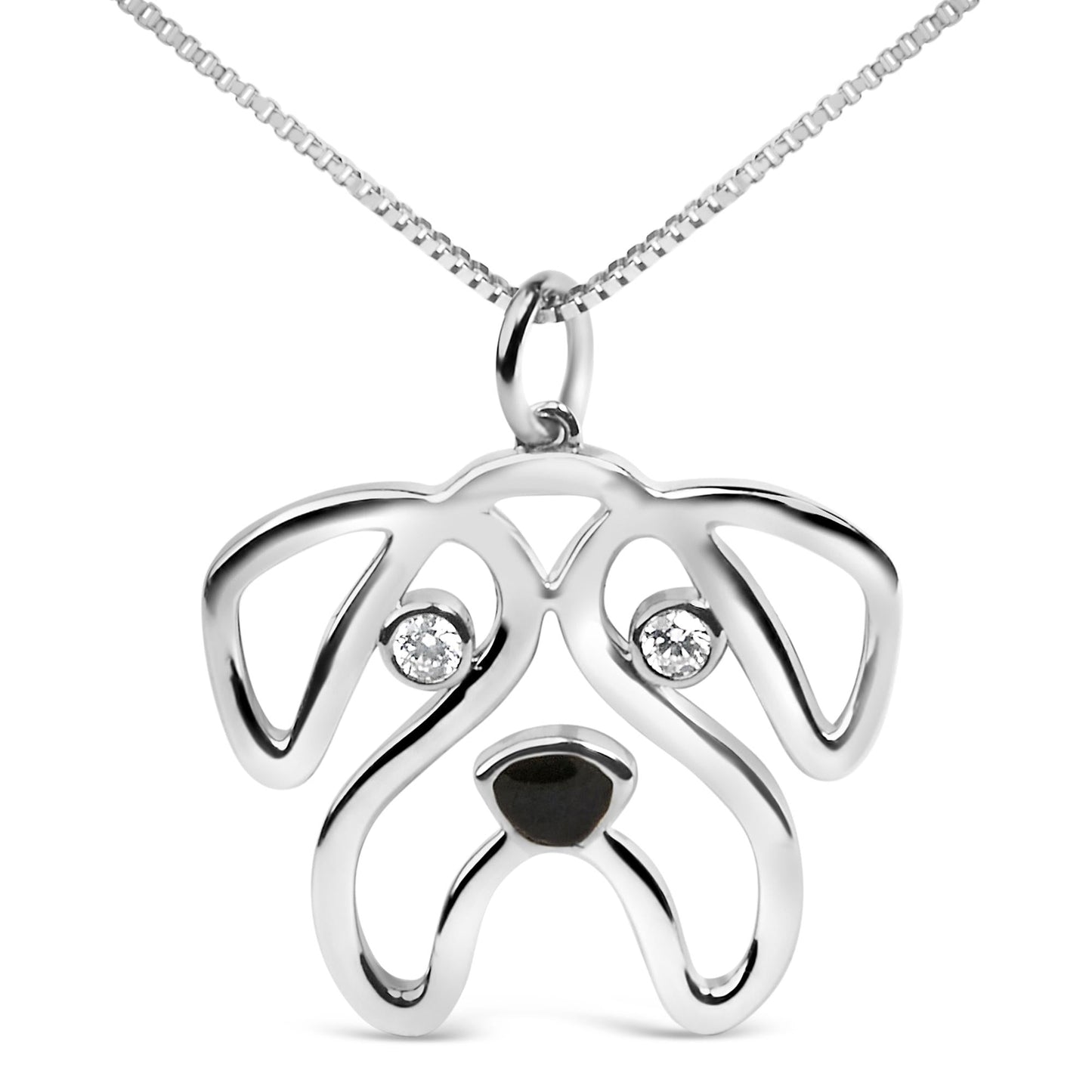 .925 Sterling Silver Diamond Accent Pug Dog Pendant Necklace (I-J Color, I2-I3 Clarity) - 18" Inches