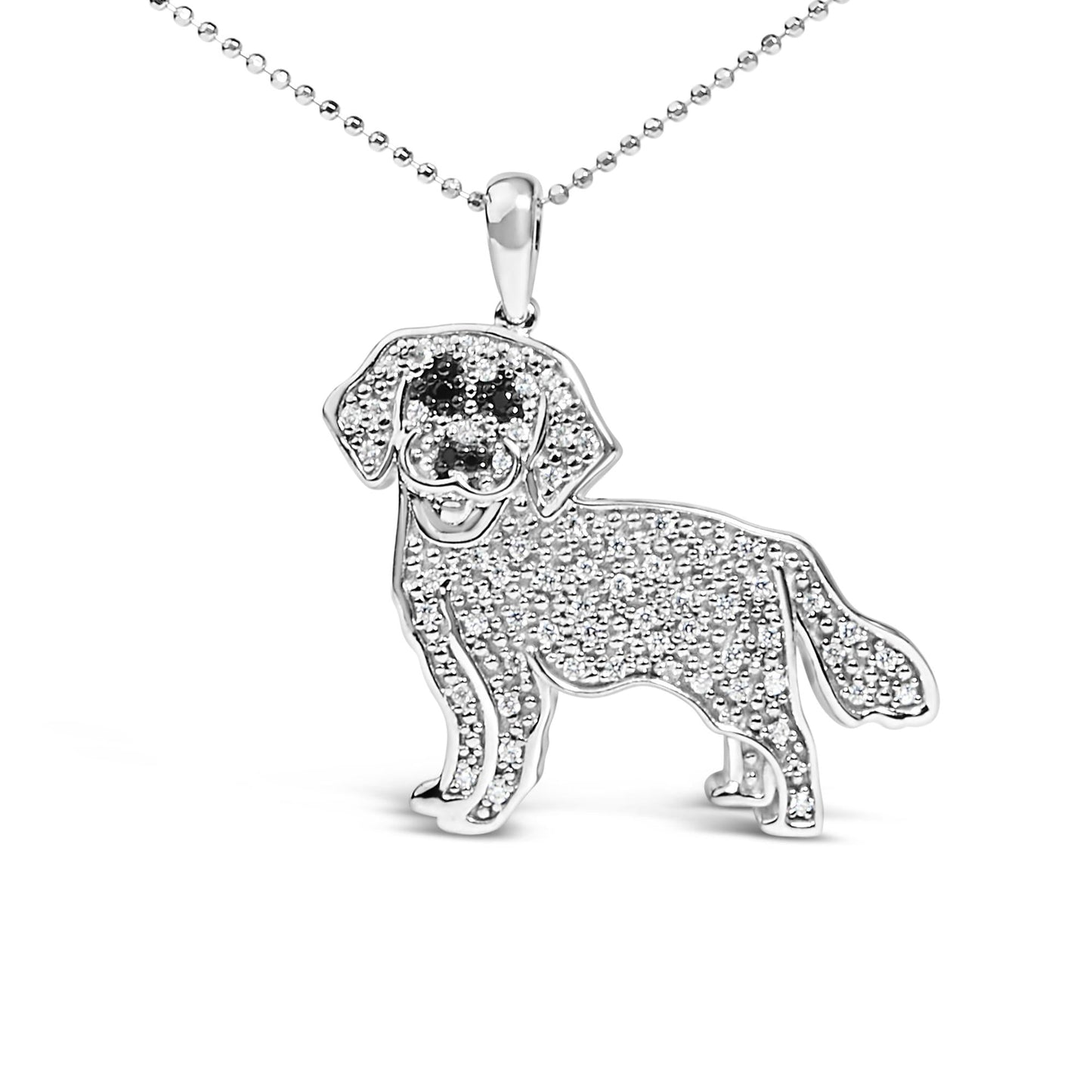 .925 Sterling Silver 1/3 Cttw White and Black Diamond  Labrador Retriever Dog Pendant Necklace (I-J Color, I2-I3 Clarity) - 18" Inches