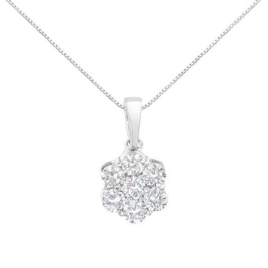 14K White Gold 1 cttw Brilliant Round-Cut Diamond 7 Stone Flower 18’’