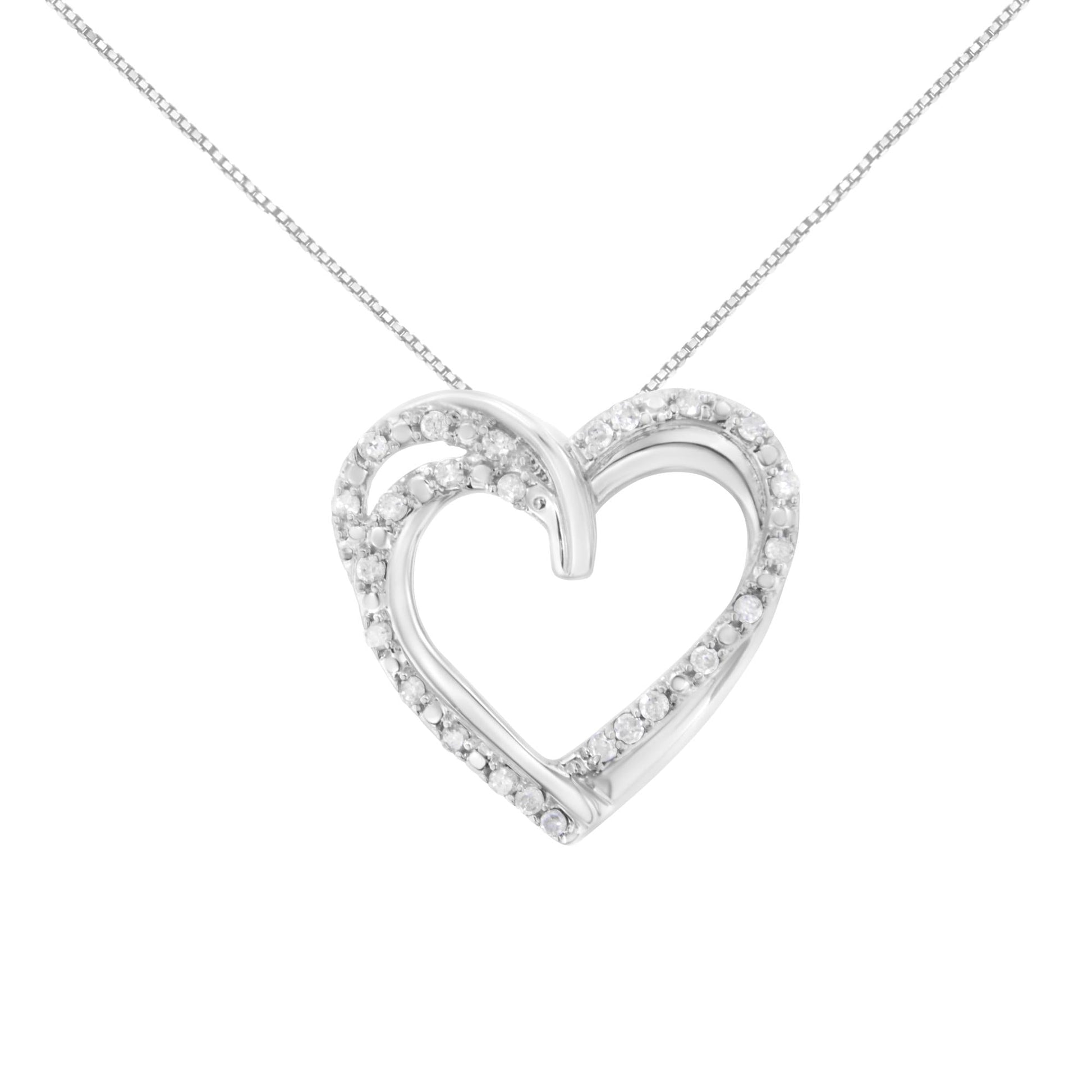 .925 Sterling Silver 1/4 cttw Prong Set Round-Cut Diamond Woven Double Heart