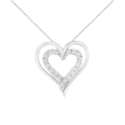 .925 Sterling Silver 1/4 cttw Diamond Open Double Heart 18’’ Pendant