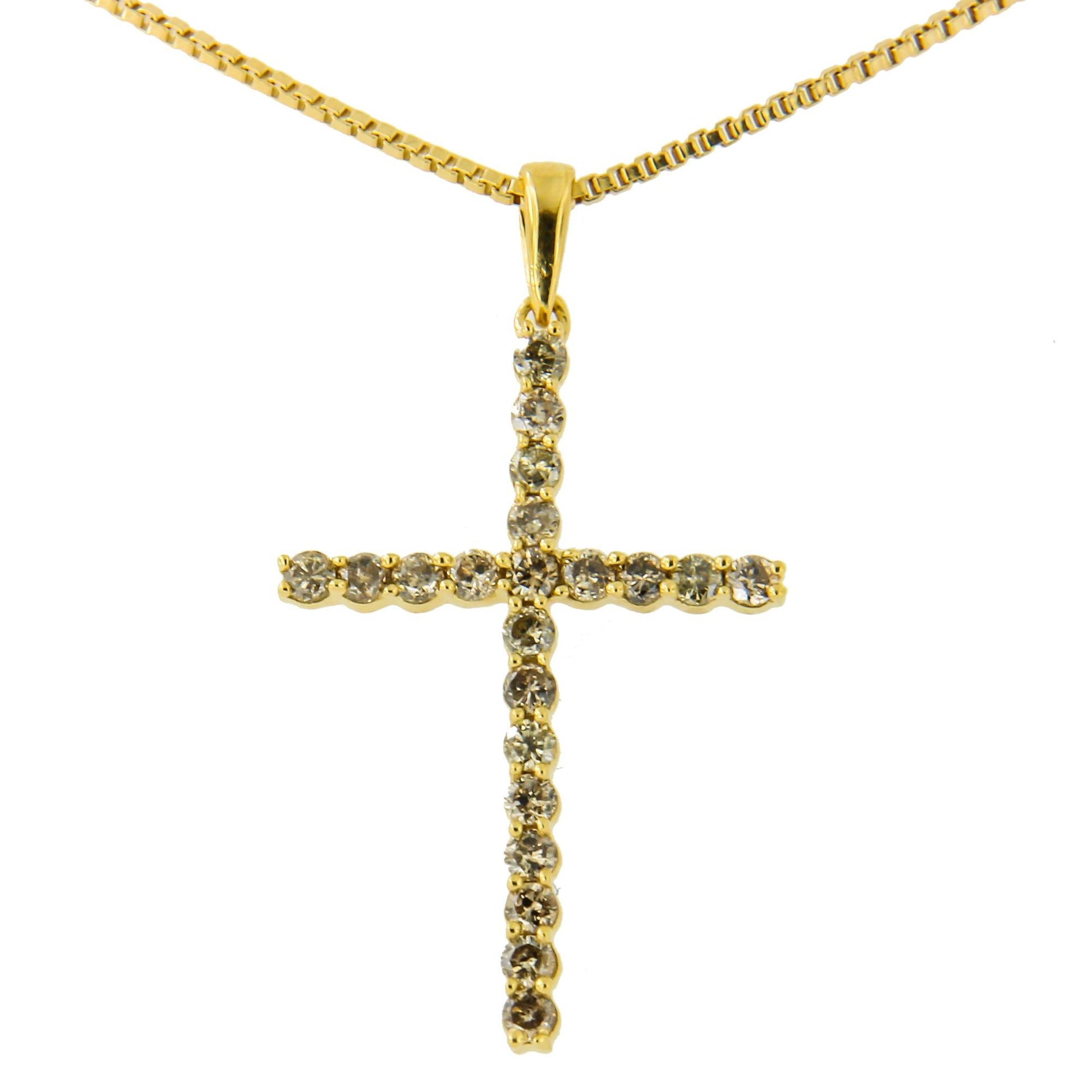 14K Yellow Gold Plated.925 Sterling Silver 1/2 Cttw Champagne Diamond Cross