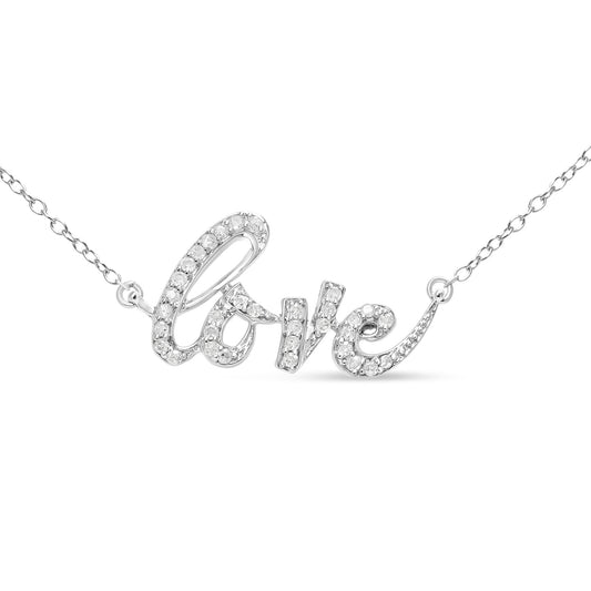 .925 Sterling Silver 1/5 Cttw Round Diamond Love 18’’ Pendant Necklace (I-J