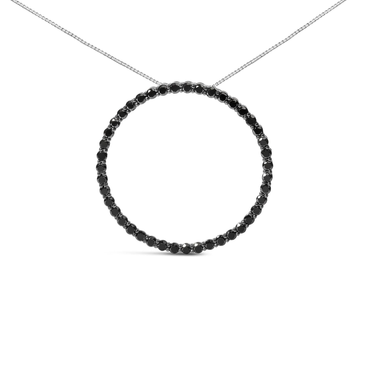 .925 Sterling Silver Black Diamond Open Hoop Circle 18" Pendant Necklace (Black Color, I2-I3 Clarity)