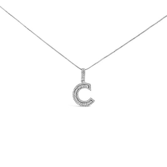 .925 Sterling Silver 4/5 Cttw Round Lab-Grown Diamond ’C’ Pendant Necklace