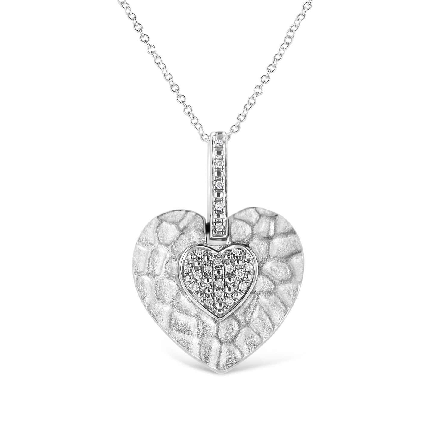 .925 Sterling Silver Pave-Set Diamond Accent Heart Shape 18’’ Pendant