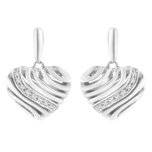 Sterling Silver Heart Diamond Accent Puff Earrings (I-J I1-I2)