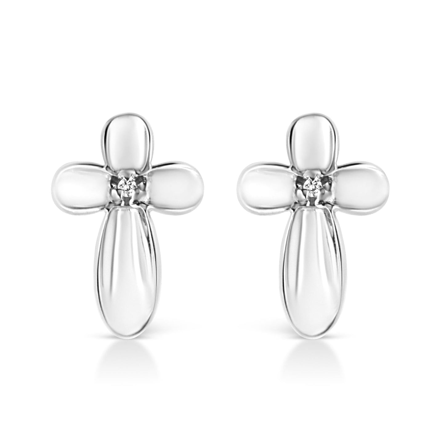 .925 Sterling Silver Prong Set Diamond Accent Floral Cross Stud Earring (I-J