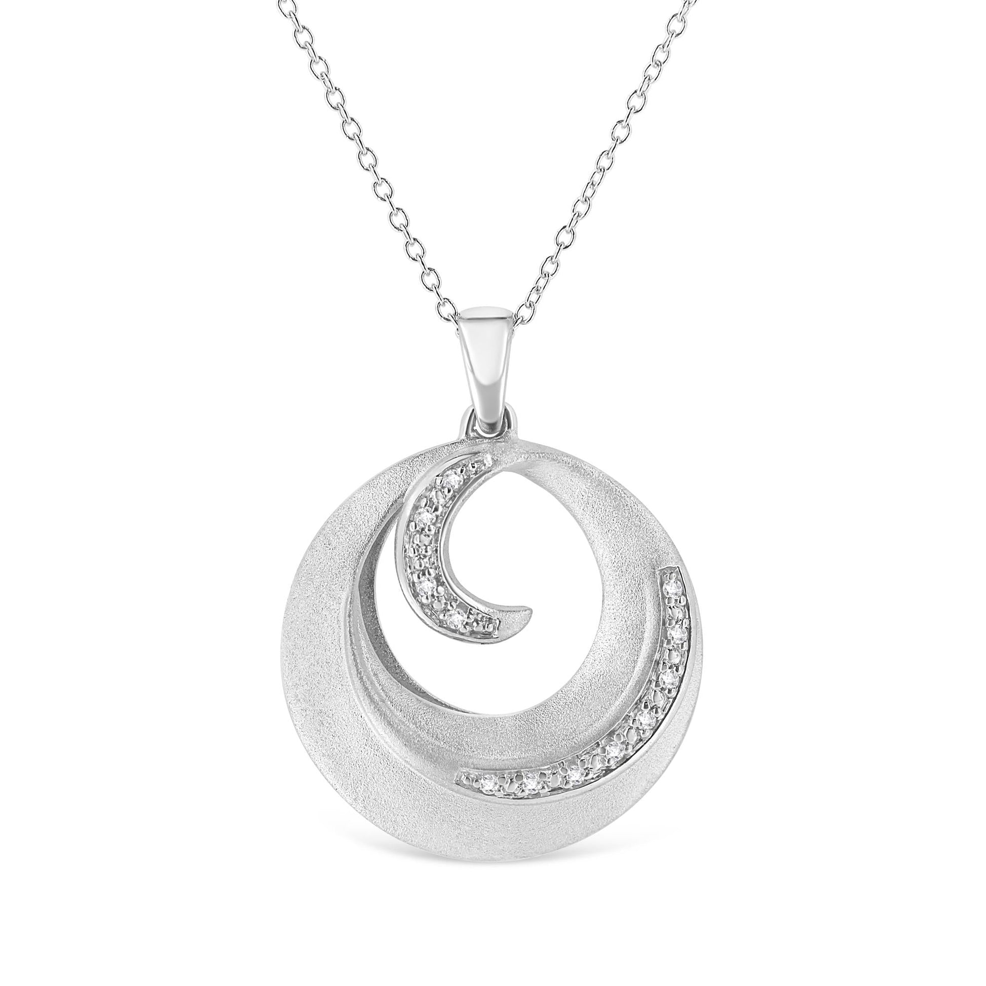 .925 Sterling Silver Pave-Set Diamond Accent Fashion Circle 18’’ Pendant