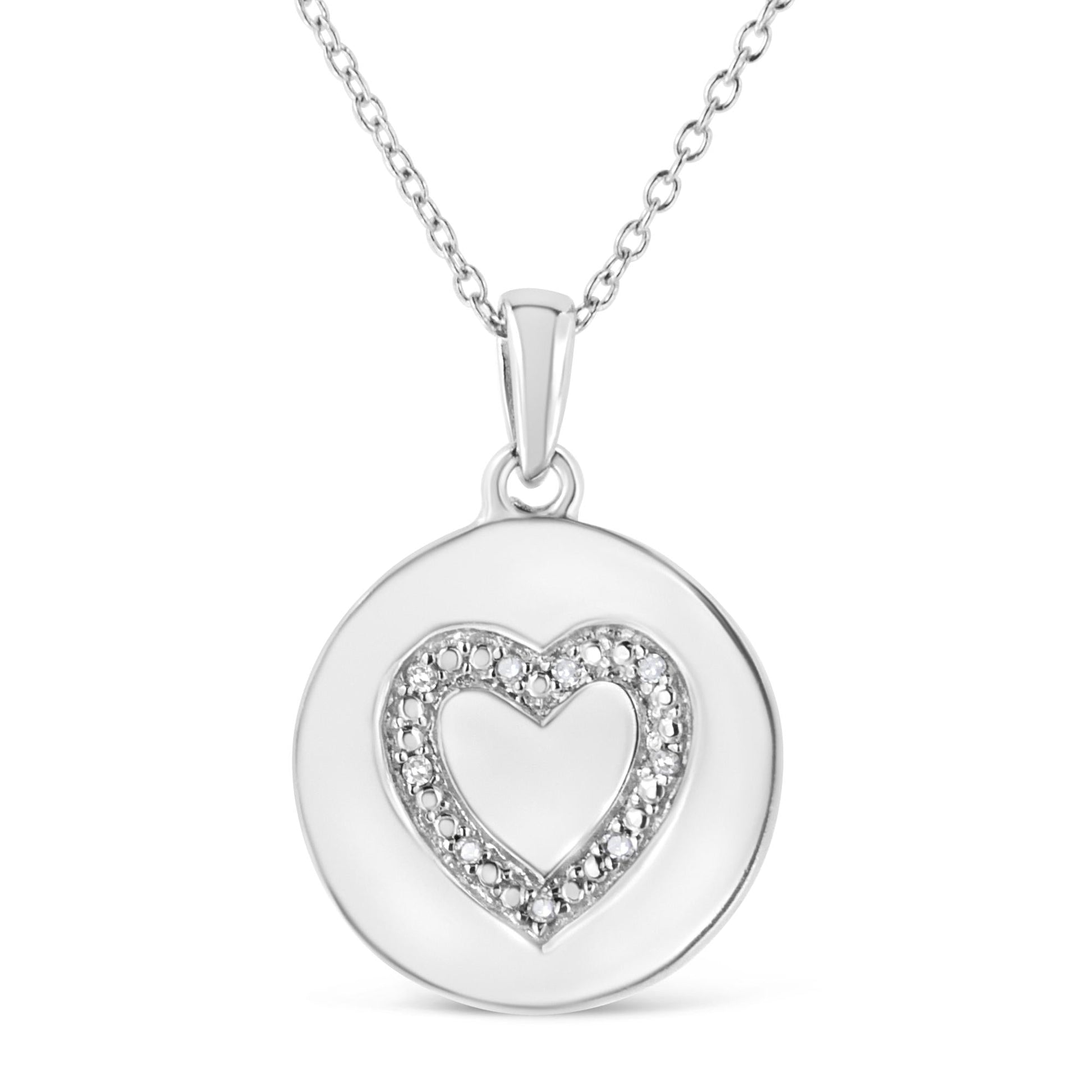 .925 Sterling Silver Prong-Set Diamond Accent Heart Emblemed 18’’ Pendant